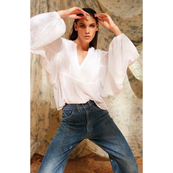 Mes Demoiselles Angela 100% Cotton White Boho Pintuck Blouse - Picture 1 of 10